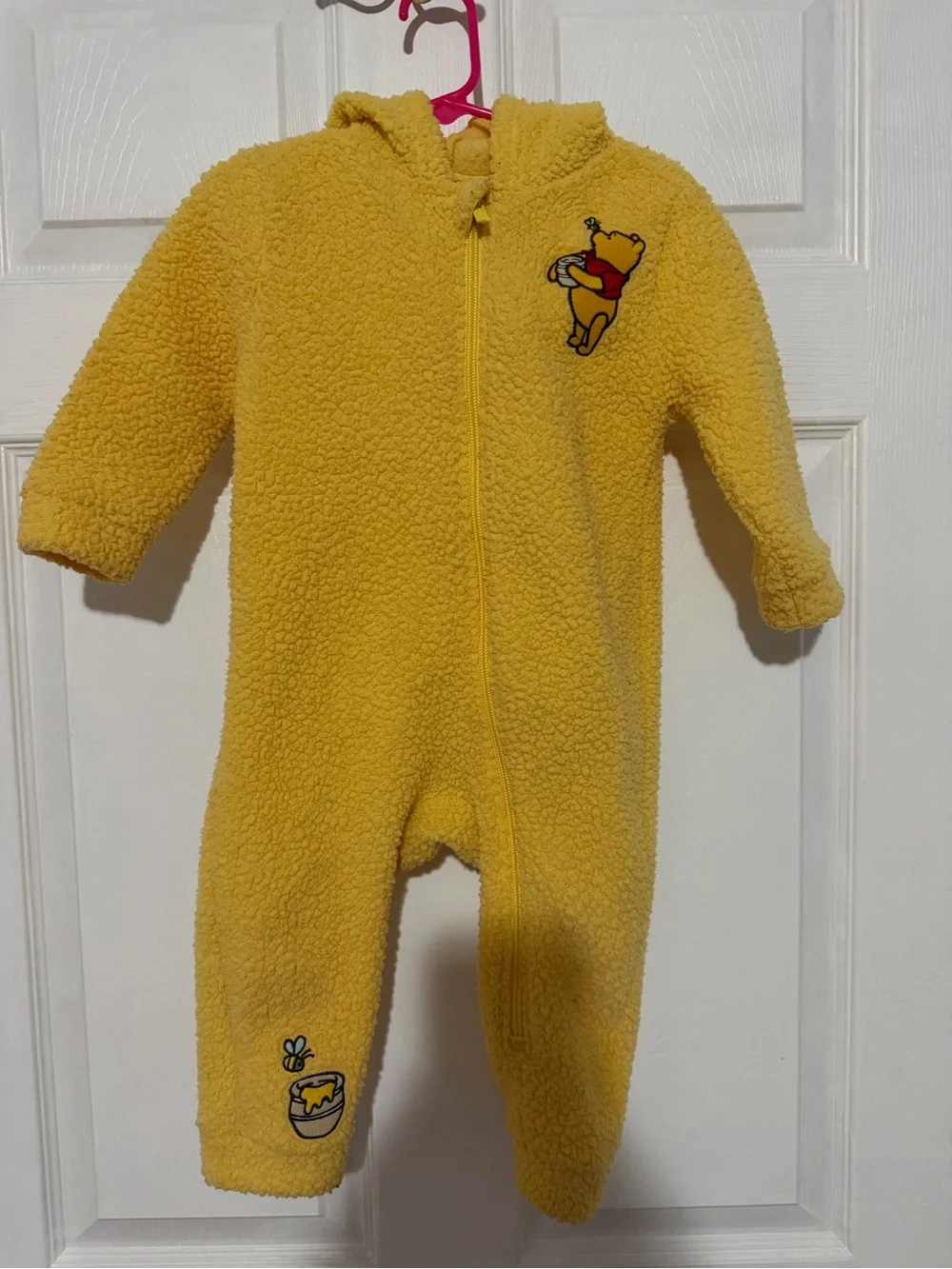 Yellow Fleece Hooded One-Piece with Winnie the Pooh
